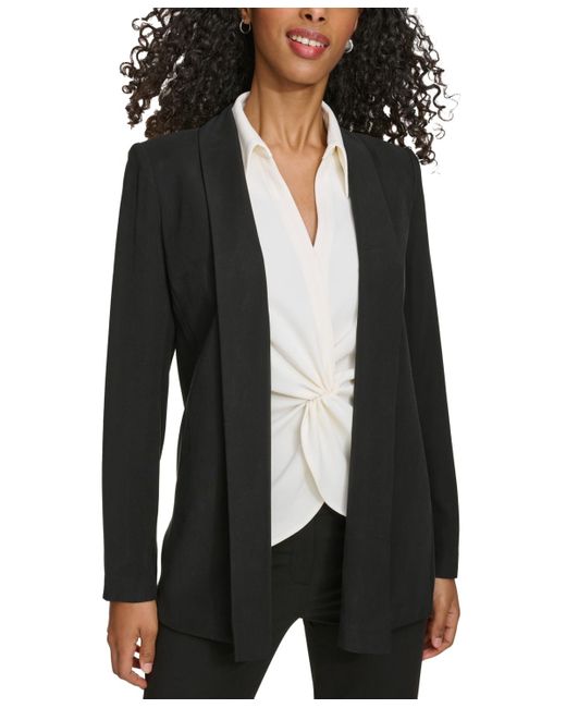 Calvin Klein Black Petite Open-front Long-sleeve Twill Jacket