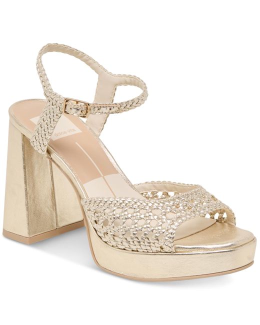 Dolce Vita Metallic Peyten Woven Two-piece Platform Dress Sandals