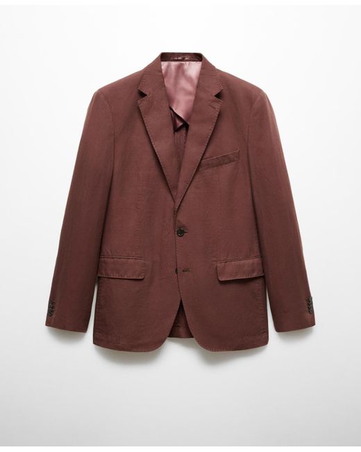 Mango Brown Slim Fit Linen Suit Blazer for men