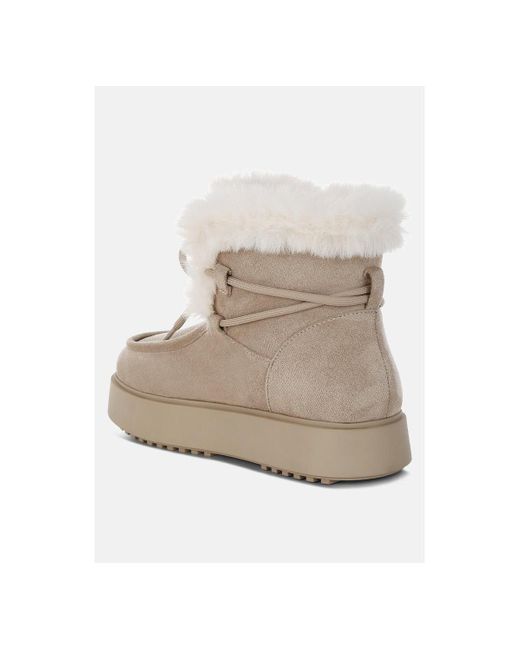 LONDON RAG Natural Bunting Faux Fur Collar Flatform Boots