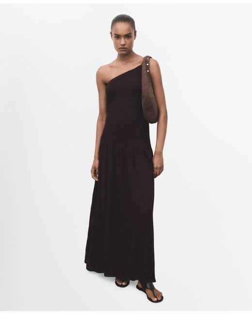 Mango White Gathered Body Asymmetrical Dress