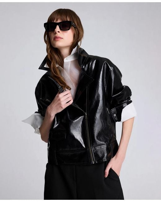 Kenneth Cole Black Moto Collared Neck Jacket