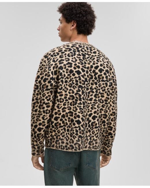 Mode Of One Multicolor Leopard-print V-neck Cardigan for men
