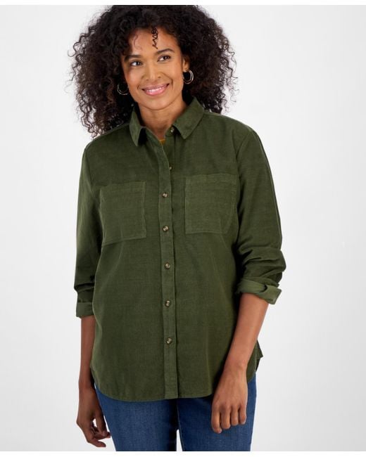 Style & Co. Green Petite Cotton Corduroy Shirt