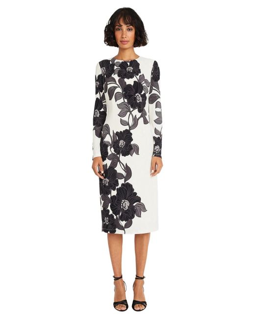 Maggy London White Floral Long-sleeve Midi Dress