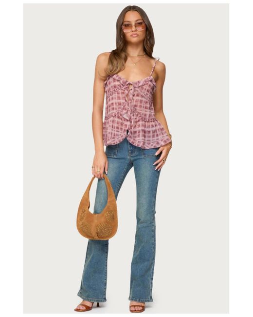 Edikted Blue Mattea Low Rise Flared Jeans