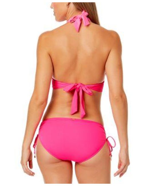 Anne Cole Pink Solid Banded Halter Bikini Top Ruched Side Bikini Bottoms