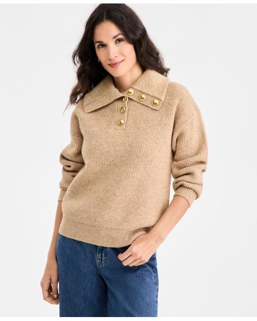 On 34th Blue Collared Button Pullover Sweater