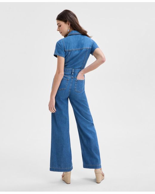 INC International Concepts Blue Liquid Denim Jumpsuit