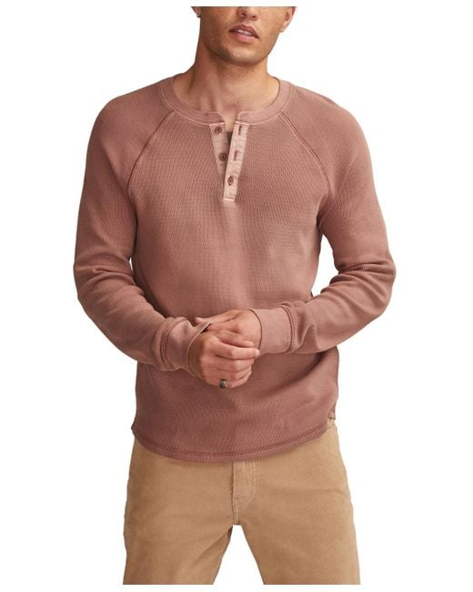 Lucky Brand Men's Brown Birdseye Thermal Henley Long-sleeve T-shirt