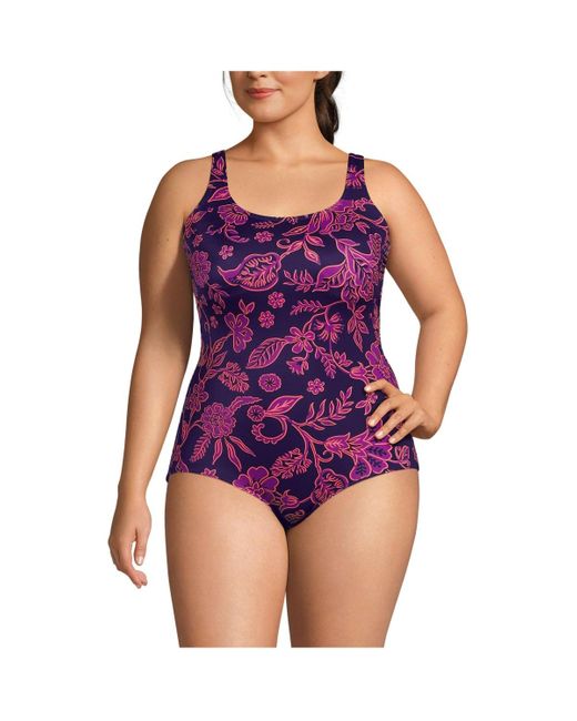 Lands' End Purple Plus Size Chlorine Resistant Tugless One Piece Swimsuit Soft Cup