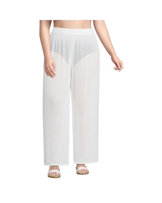 Lands' End White Plus Size Sheer Over D Swim Cover-up Pants