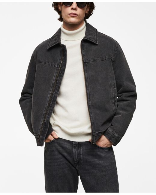 Mango Gray Faux Shearling-lined Denim Jacket for men