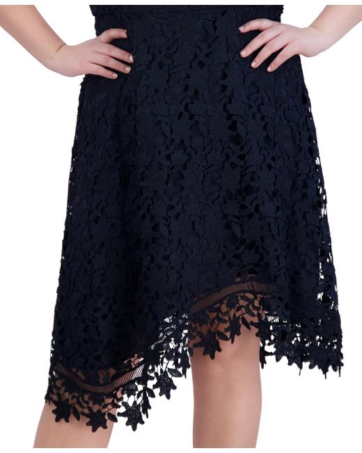 Eliza J Blue Plus Size Floral-lace Boat-neck Fit & Flare Dress
