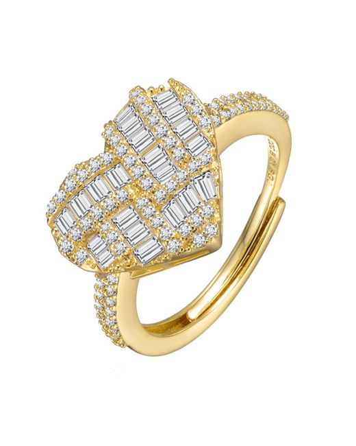 Genevive Jewelry Metallic Sterling Silver 14k Plated Cubic Zirconia Puffed Heart Ring