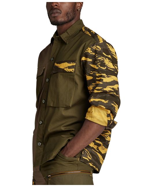 G-Star RAW Green Multi-fabric Camo Shirt for men