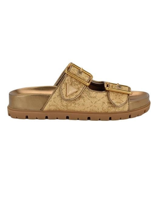 Guess Brown Fasten Double-buckle Footbed Sandals
