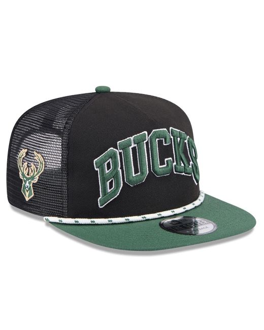 KTZ Black/hunter Green Milwaukee Bucks Throwback Team Arch Golfer Snapback Hat for men