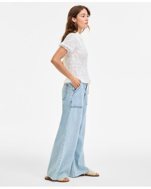Lucky Brand Blue Patch Pocket Drawstring-waist Wide-leg Jeans