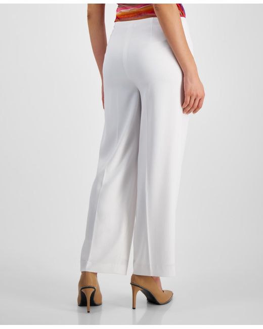BarIII White Darted-waist Wide-leg High-rise Pants