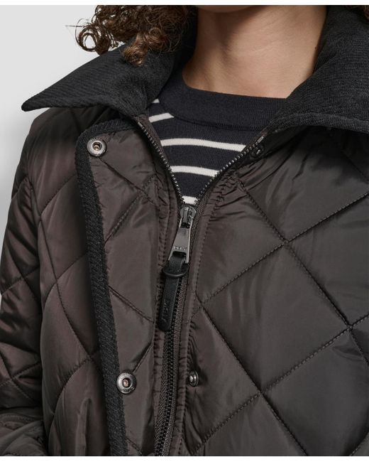 DKNY Gray Corduroy Collar Hooded Quilted Coat