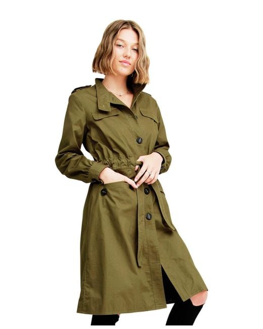 Belle & Bloom Green Carlisle Button Front Trench Coat