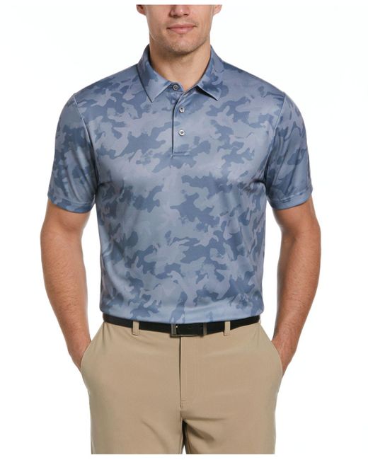 PGA TOUR Big & Tall Allover Camo Short Sleeve Golf Polo Shirt in Blue