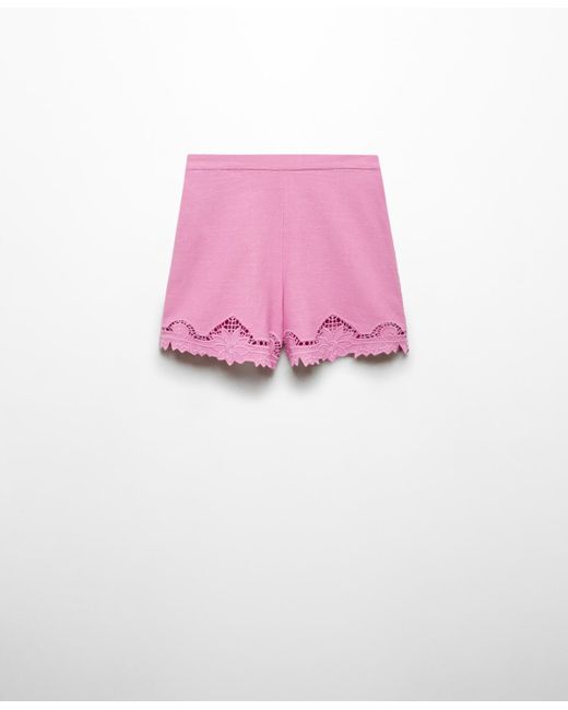 Mango Pink Embroidered Cotton Shorts