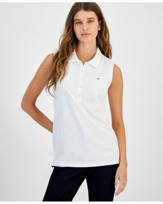 Tommy Hilfiger White Cotton Sleeveless Polo Top