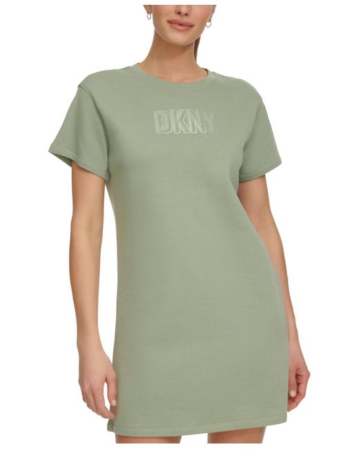 DKNY Green Short-sleeve Long Logo T-shirt Dress