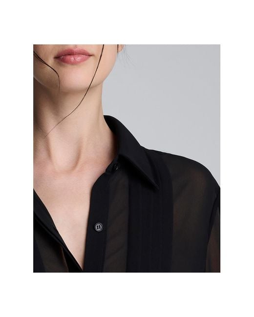 Kenneth Cole Black Pleated Long Sleeve Top
