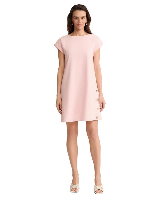 Jones New York Women's Pink Crewneck Linen Mini Dress - bombsquadbeer.co.uk