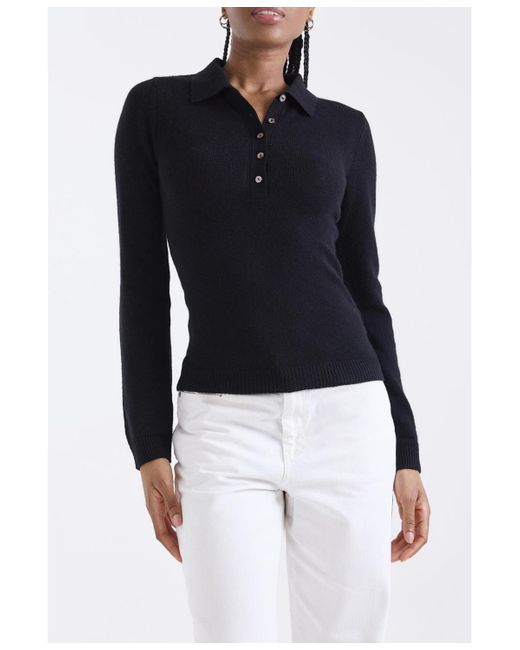 1982 Blue Amaya Cashmere Button Detail Polo Top