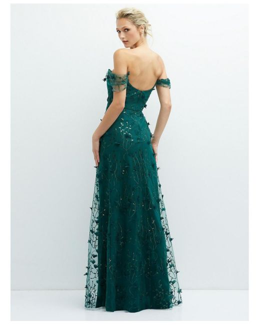 Dessy Collection Green Off-the-shoulder A-line 3d Floral Embroidered Dress