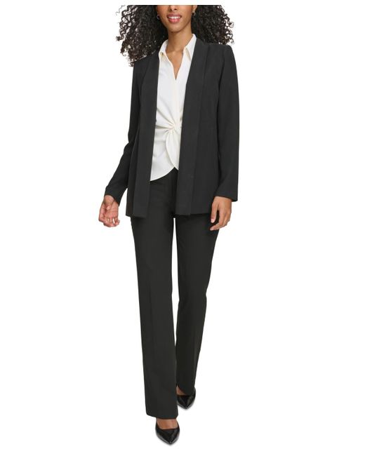 Calvin Klein Black Petite Open-front Long-sleeve Twill Jacket