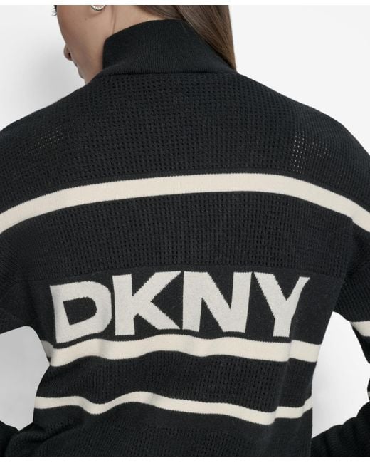 DKNY Black Open Stitch Full Zip Stripe Jacket