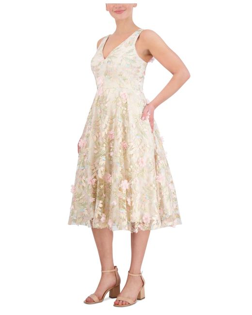 Eliza J Natural Textured Floral Midi Dress