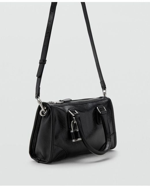 Mango Black Mini Shiny Handles Handbag