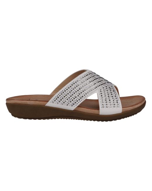 Gc Shoes White Sharlene Embellished Cross-strap Flat Sandals