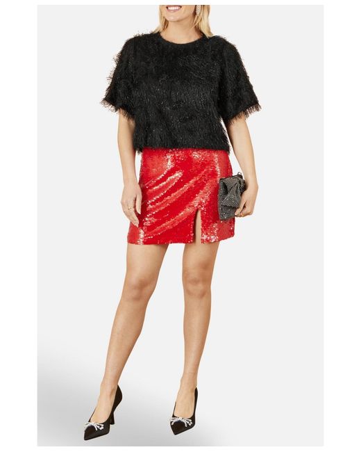 Yumi' Red Lurex Fringe Relaxed Fit Top