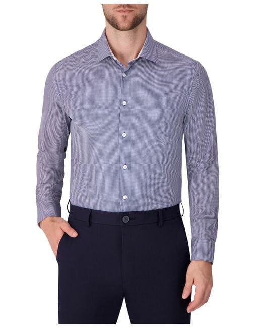 Report Collection Blue Long Sleeve 4-way Bubble Print Dress Shirt for men