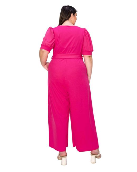 L I V D Pink Plus Size Iris Surplice Belted Pocket Jumpsuit
