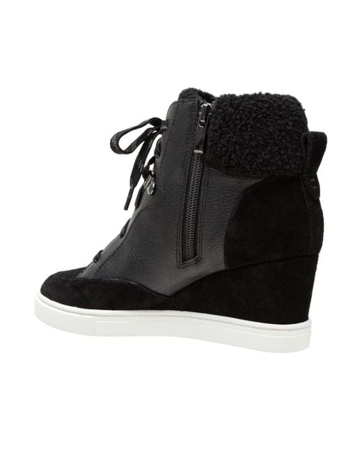 Linea Paolo Black Arden Faux Shearling Trimmed Wedge Sneakers