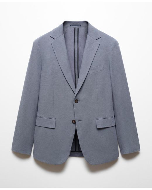 Mango Blue Structured Slim Fit Cotton Blazer for men