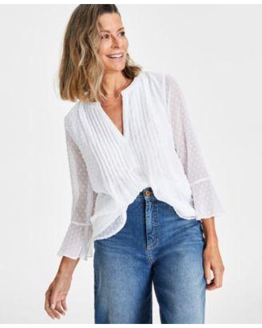 Style & Co. White Style Co Textured Pintuck Ruffle Sleeve Top Pp 4x Created For Macys