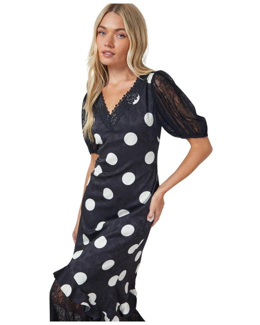 Oasis Blue Frill Detail Puff Sleeve Midi Dress