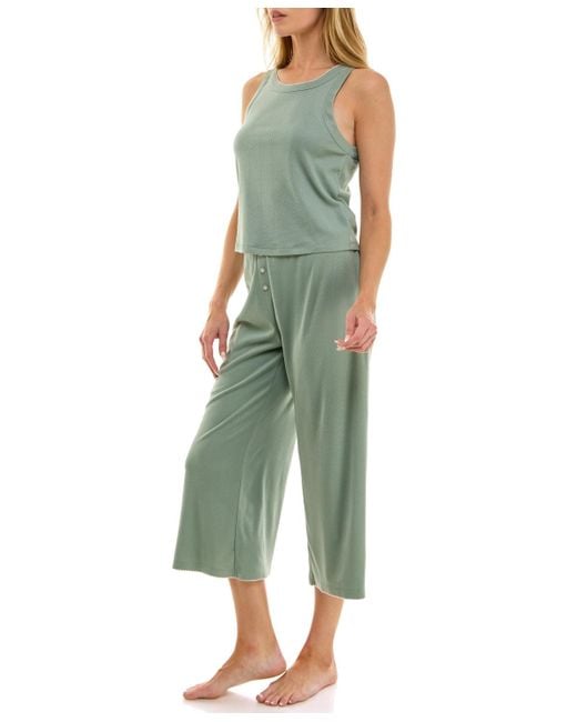 Roudelain Green 2-piece Contrast Binding Sleeveless T-shirt And Pajama Set