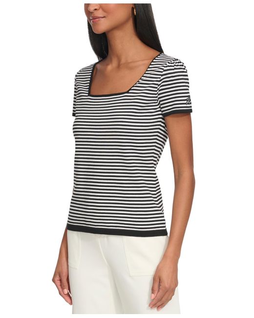 Karl Lagerfeld Blue Striped Square-neck Short-sleeve Sweater