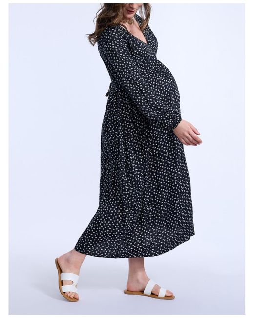 Motherhood Maternity Blue Maternity Long Sleeve Button Front Midi Dress