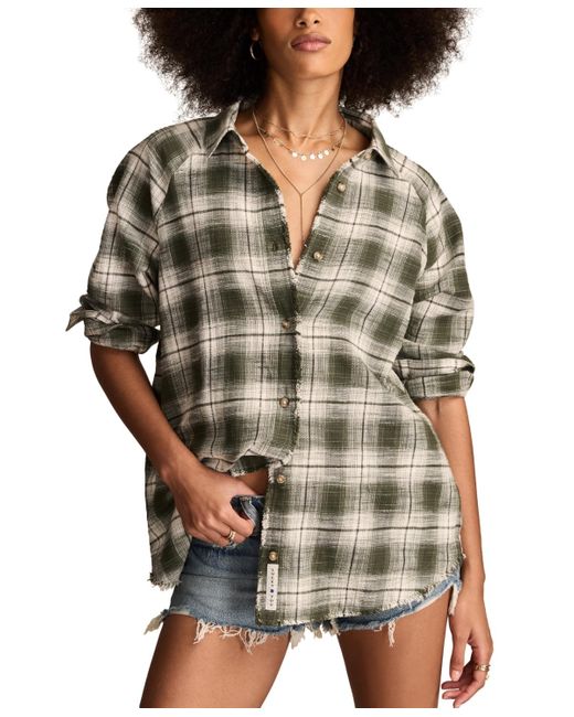 Lucky Brand Gray Tunic Plaid Button Down Shirt